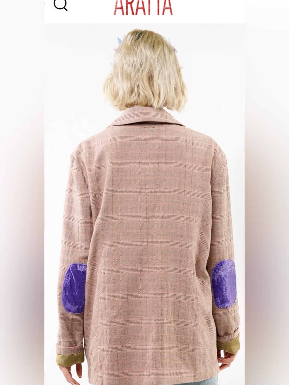 Aratta Blush Pink Plaid Blazer with Floral Embroidery - Picture 2 of 11